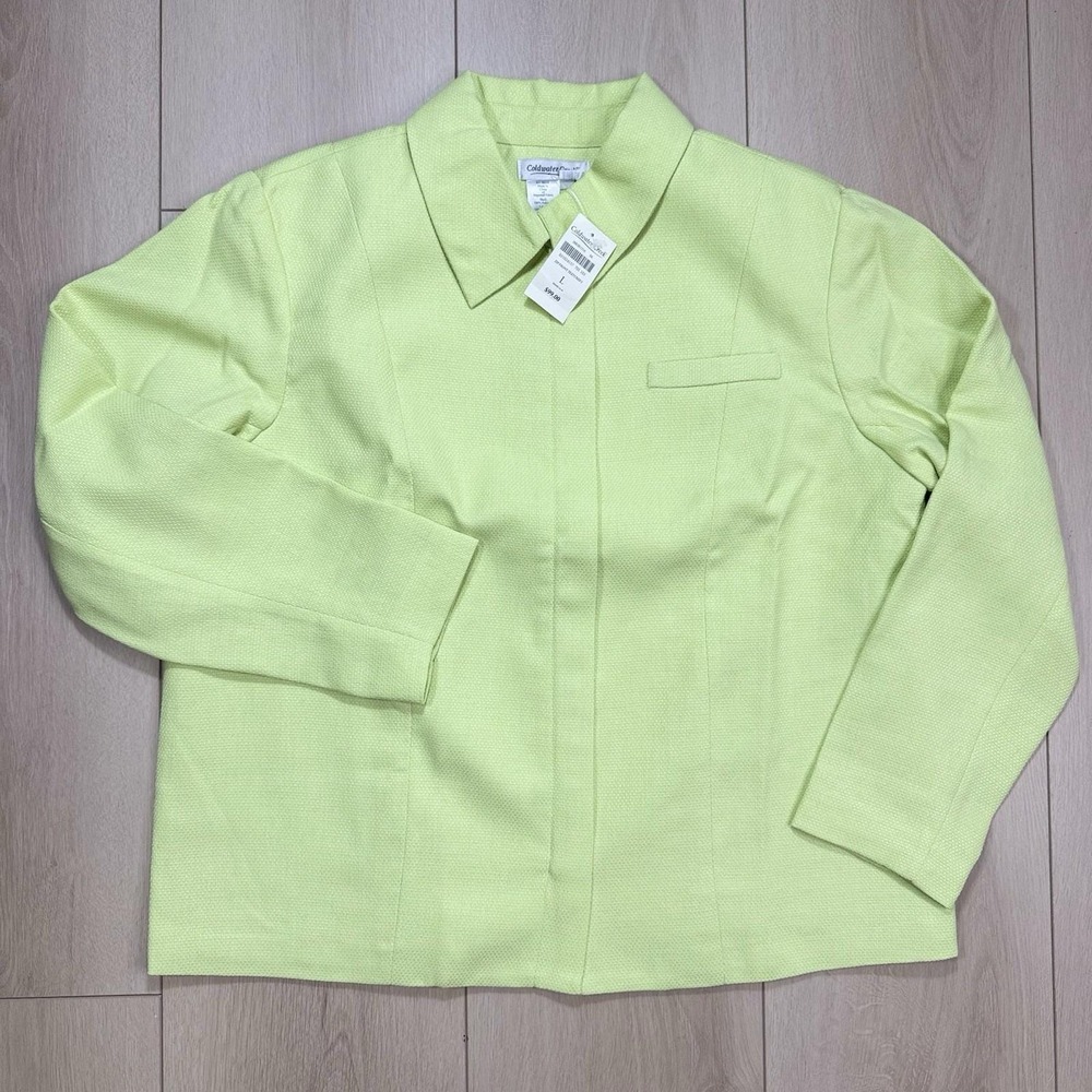 Coldwater Creek Lime Textured Zip Front Jacket‎ L Fully Lined Lightweight NWT